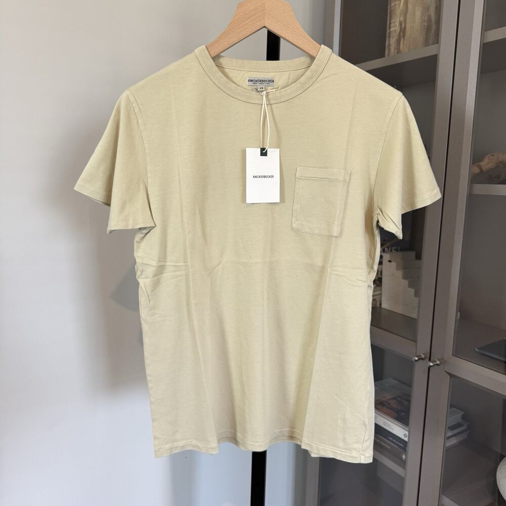 Knickerbocker NYC Beige Cotton Crewneck Short Sleeve Pocket T-Shirt XS NEW Tee